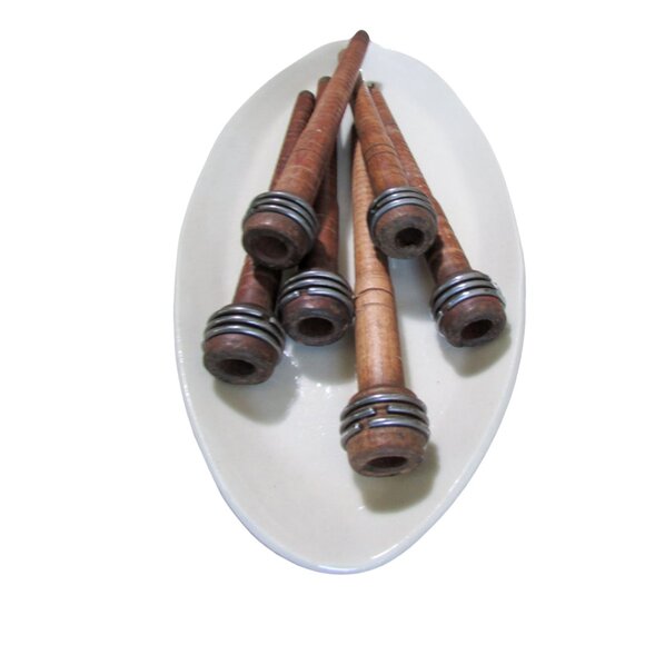 Set of 6 Antique Industrial Spindle Bobbins - Picture 2 of 3
